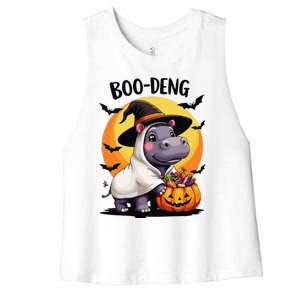 Moo Deng Halloween Boo Deng Costume Moodeng Hippo Women's Racerback Cropped Tank