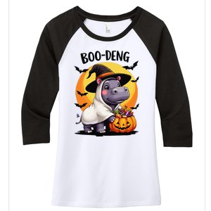 Moo Deng Halloween Boo Deng Costume Moodeng Hippo Women's Tri-Blend 3/4-Sleeve Raglan Shirt