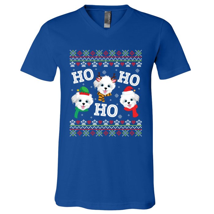 Morkie Dog Ho Ho Ho Merry Christmas Day Dad Mom Ugly Sweat Cool Gift V-Neck T-Shirt