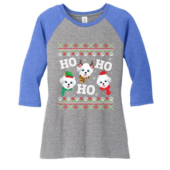 Morkie Dog Ho Ho Ho Merry Christmas Day Dad Mom Ugly Sweat Cool Gift Women's Tri-Blend 3/4-Sleeve Raglan Shirt