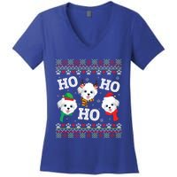 Morkie Dog Ho Ho Ho Merry Christmas Day Dad Mom Ugly Sweat Cool Gift Women's V-Neck T-Shirt