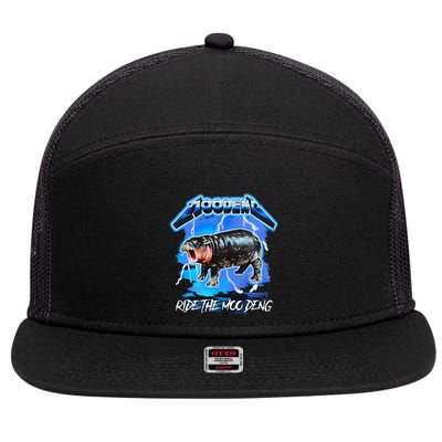 Moo Deng Hippo Ride The Moo Deng 7 Panel Mesh Trucker Snapback Hat