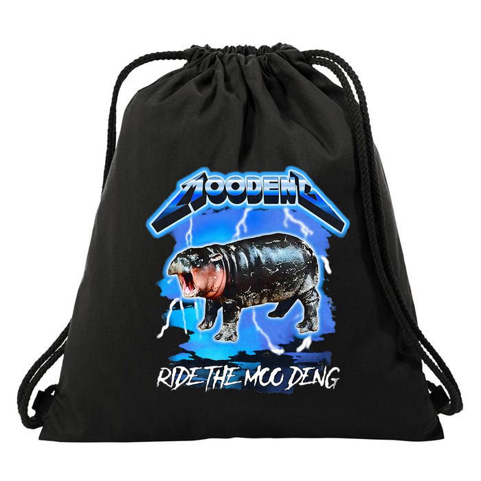 Moo Deng Hippo Ride The Moo Deng Drawstring Bag