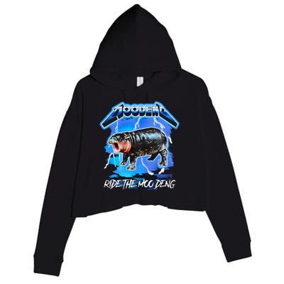 Moo Deng Hippo Ride The Moo Deng Crop Fleece Hoodie