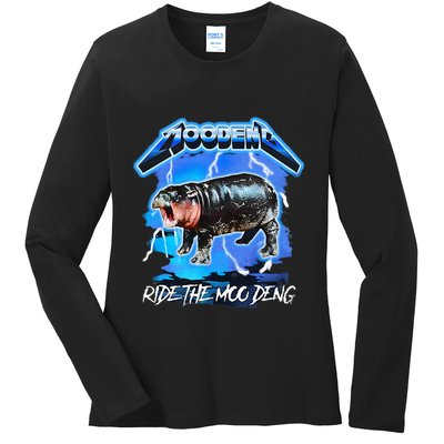 Moo Deng Hippo Ride The Moo Deng Ladies Long Sleeve Shirt