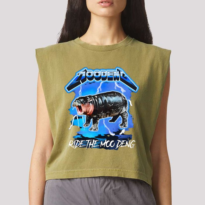 Moo Deng Hippo Ride The Moo Deng Garment-Dyed Women's Muscle Tee