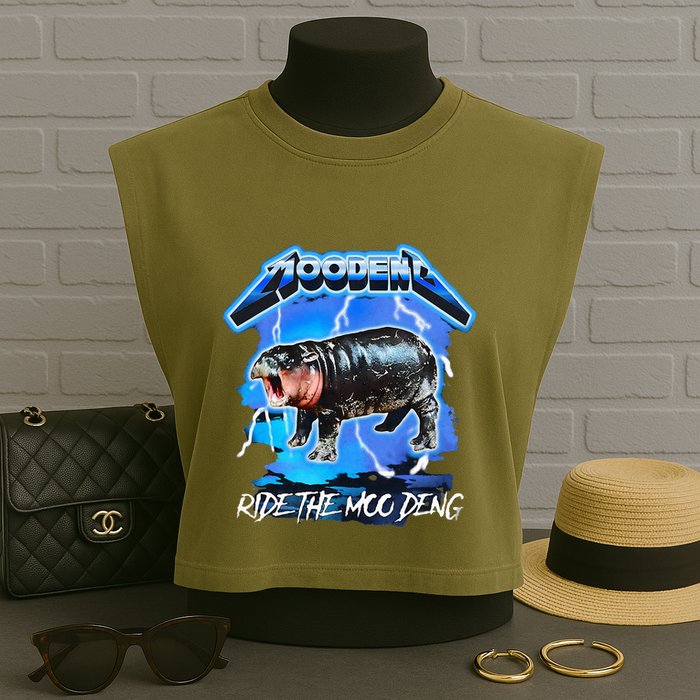 Moo Deng Hippo Ride The Moo Deng Garment-Dyed Women's Muscle Tee