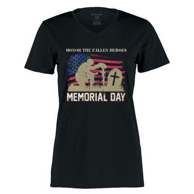 Memorial Day Honor The Fallen Heroes US Veteran Women's Momentum V-Neck T-Shirt