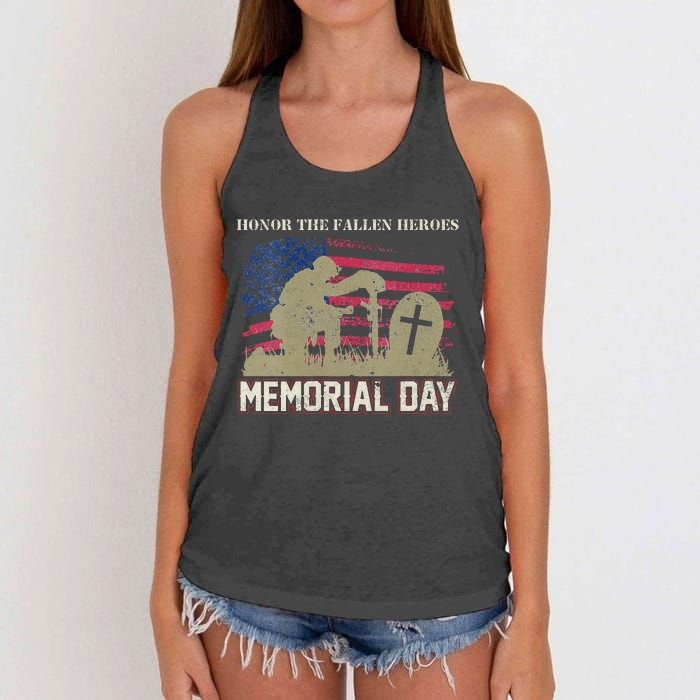 Memorial Day Honor The Fallen Heroes US Veteran Women's Knotted Racerback Tank