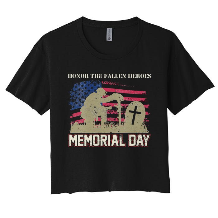 Memorial Day Honor The Fallen Heroes US Veteran Women's Crop Top Tee