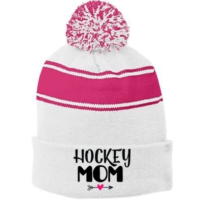 Mother's Day Hockey Mom Sport Fan Funny Gift Stripe Pom Pom Beanie