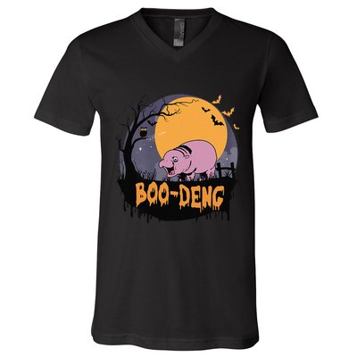 Moo Deng Halloween Boo Deng Halloween V-Neck T-Shirt