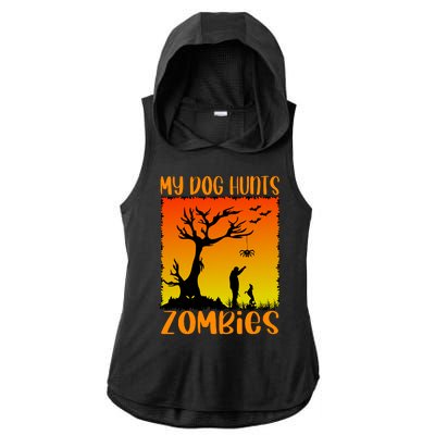 My Dog Hunts Zombies Halloween Ladies PosiCharge Tri-Blend Wicking Draft Hoodie Tank