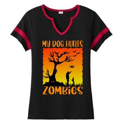 My Dog Hunts Zombies Halloween Ladies Halftime Notch Neck Tee