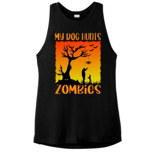 My Dog Hunts Zombies Halloween Ladies PosiCharge Tri-Blend Wicking Tank