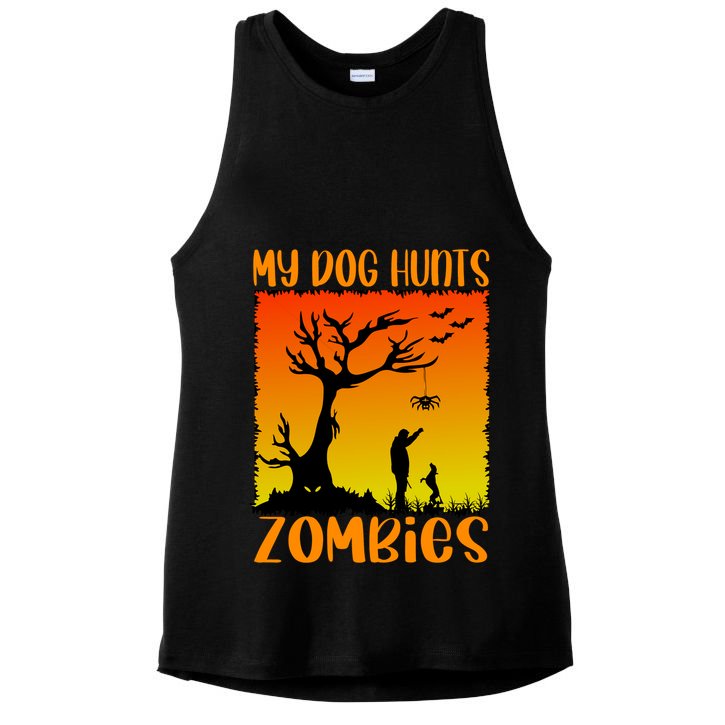 My Dog Hunts Zombies Halloween Ladies PosiCharge Tri-Blend Wicking Tank