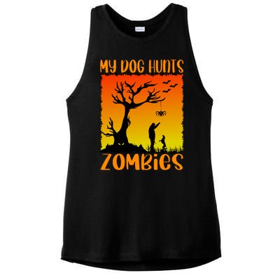 My Dog Hunts Zombies Halloween Ladies PosiCharge Tri-Blend Wicking Tank