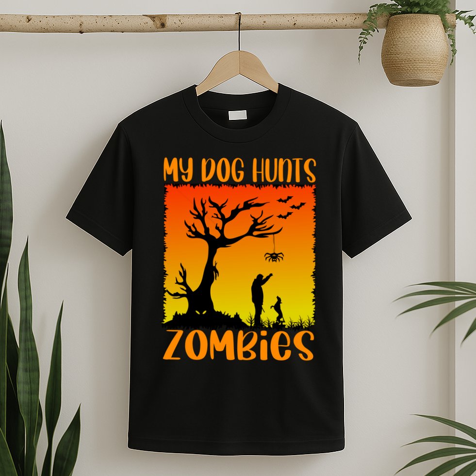 My Dog Hunts Zombies Halloween T-Shirt