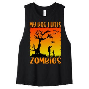 My Dog Hunts Zombies Halloween Women's Racerback Cropped Tank