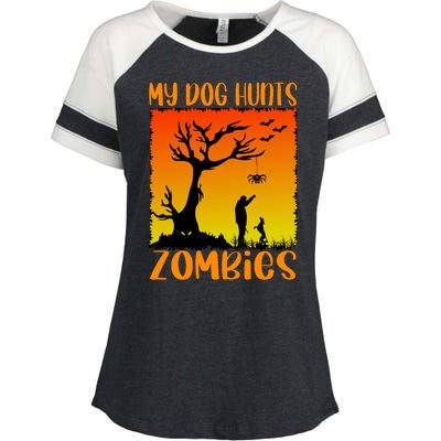 My Dog Hunts Zombies Halloween Enza Ladies Jersey Colorblock Tee