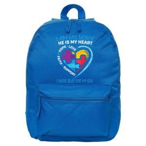 Mom Dad Heart Puzzle I Wear Blue For My Son Autism Awareness Gift 16 in Basic Backpack