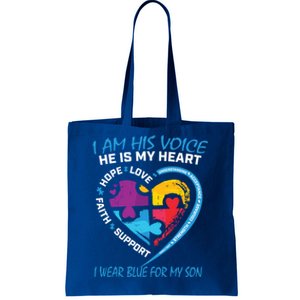 Mom Dad Heart Puzzle I Wear Blue For My Son Autism Awareness Gift Tote Bag