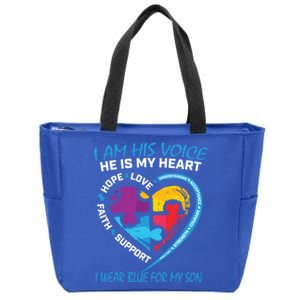 Mom Dad Heart Puzzle I Wear Blue For My Son Autism Awareness Gift Zip Tote Bag