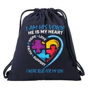 Mom Dad Heart Puzzle I Wear Blue For My Son Autism Awareness Gift Drawstring Bag