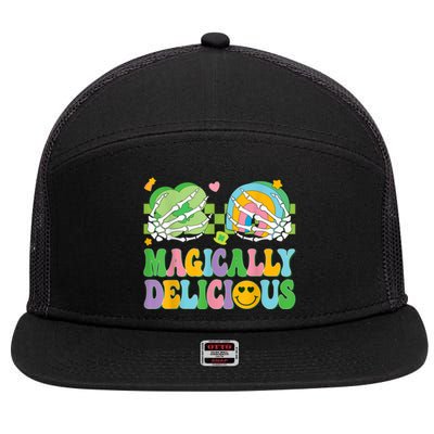 Magically Delicious Hippie St Patrick’s Day Skeleton Charms 7 Panel Mesh Trucker Snapback Hat