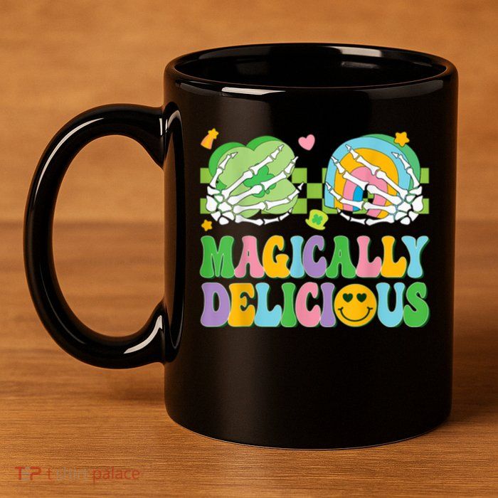 Magically Delicious Hippie St Patrick’s Day Skeleton Charms 11oz C Handle Ceramic Mug