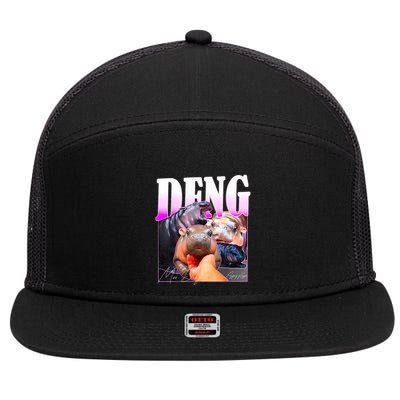 Moo Deng Hippo Baby Pygmy Funny 7 Panel Mesh Trucker Snapback Hat