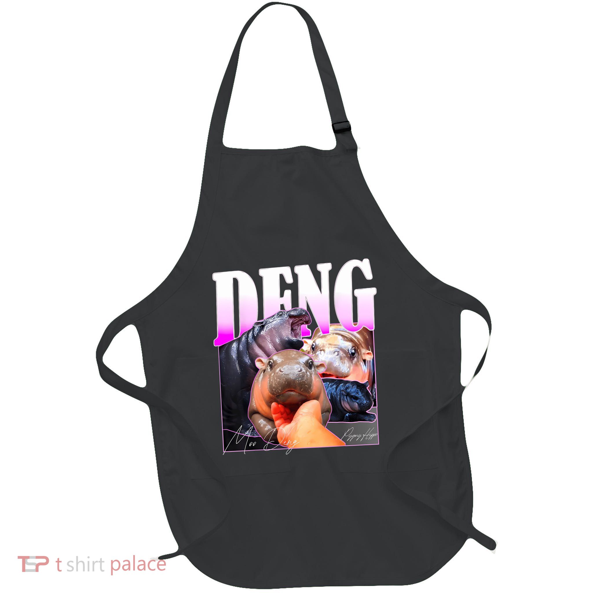Moo Deng Hippo Baby Pygmy Funny Full-Length Apron With Pockets