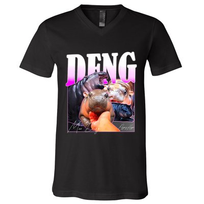 Moo Deng Hippo Baby Pygmy Funny V-Neck T-Shirt