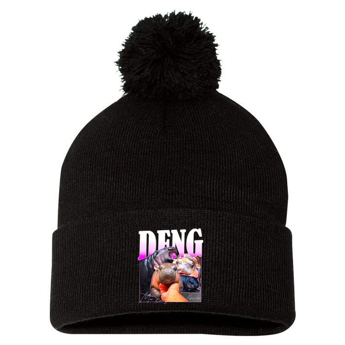 Moo Deng Hippo Baby Pygmy Funny Pom Pom 12in Knit Beanie