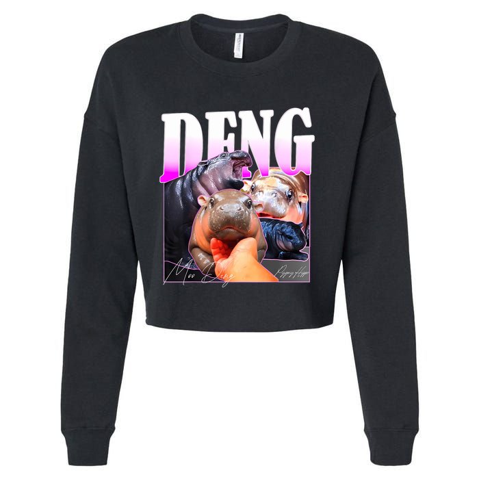 Moo Deng Hippo Baby Pygmy Funny Cropped Pullover Crew