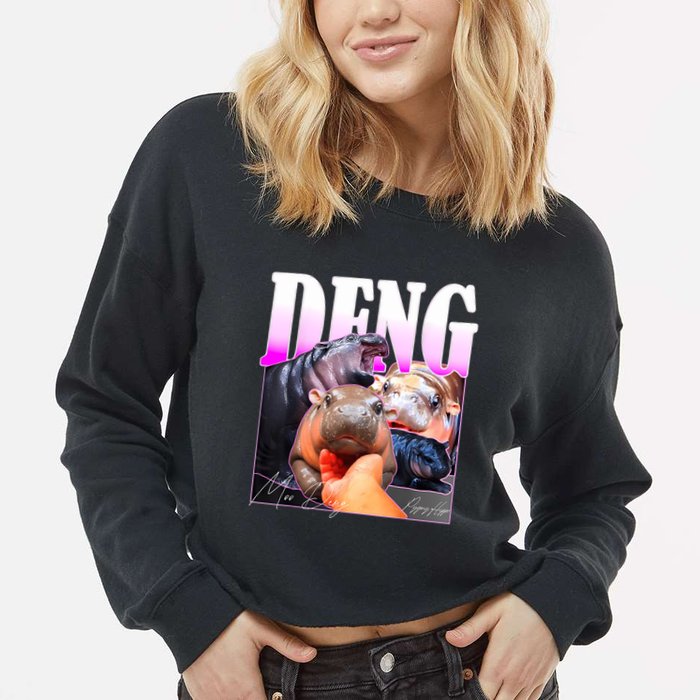Moo Deng Hippo Baby Pygmy Funny Cropped Pullover Crew