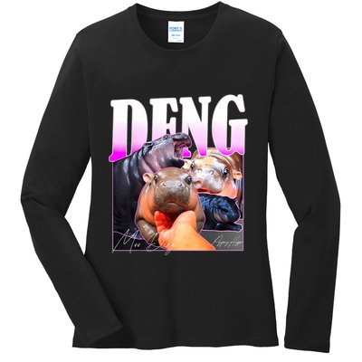 Moo Deng Hippo Baby Pygmy Funny Ladies Long Sleeve Shirt