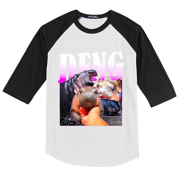 Moo Deng Hippo Baby Pygmy Funny Kids Colorblock Raglan Jersey