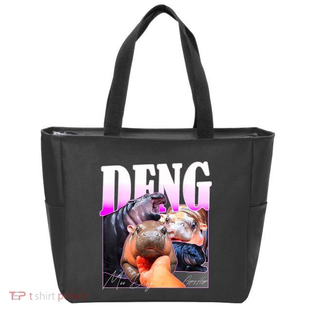 Moo Deng Hippo Baby Pygmy Funny Zip Tote Bag