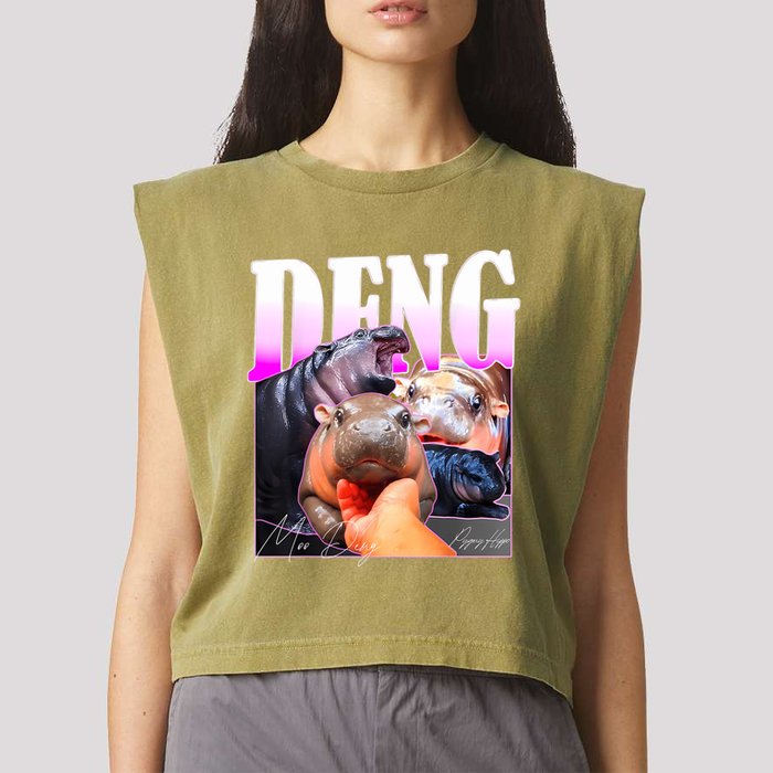 Moo Deng Hippo Baby Pygmy Funny Garment-Dyed Women's Muscle Tee