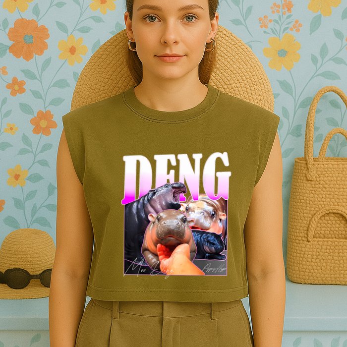 Moo Deng Hippo Baby Pygmy Funny Garment-Dyed Women's Muscle Tee