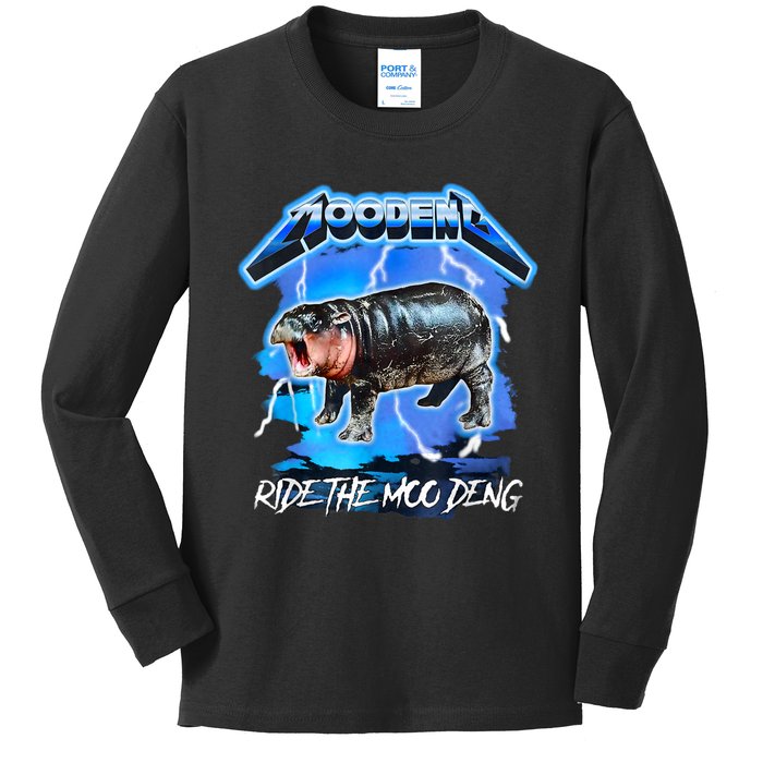 Moo Deng Hippo Ride The Moo Deng Kids Long Sleeve Shirt