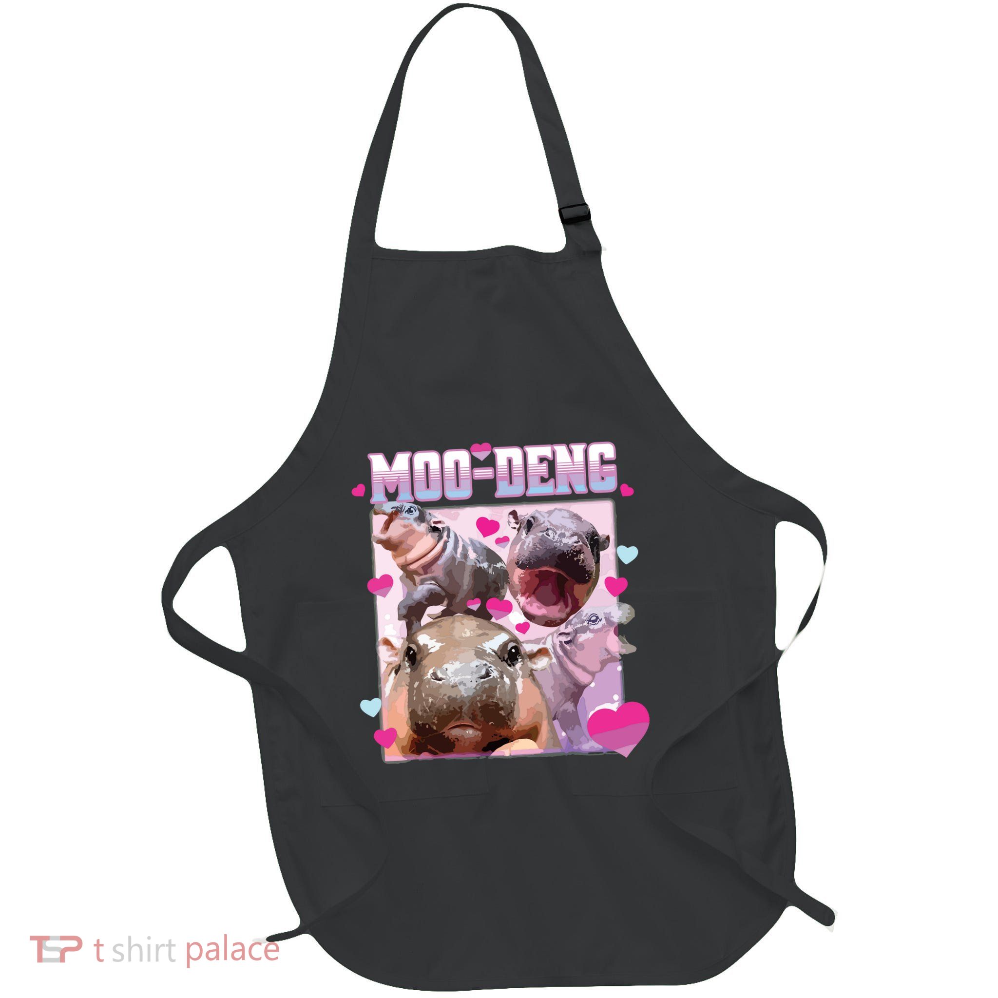 Moo Deng Hippo Baby Pygmy Funny Full-Length Apron With Pockets