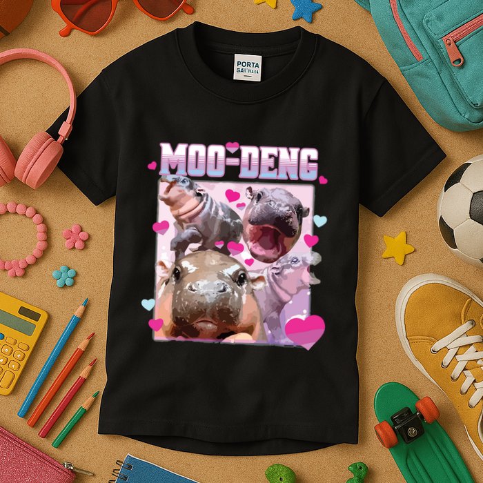 Moo Deng Hippo Baby Pygmy Funny Kids T-Shirt