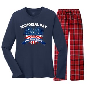 Memorial Day Honor Our Fallen Heroes Women's Long Sleeve Flannel Pajama Set 