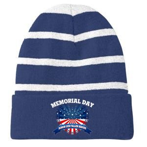 Memorial Day Honor Our Fallen Heroes Striped Beanie with Solid Band