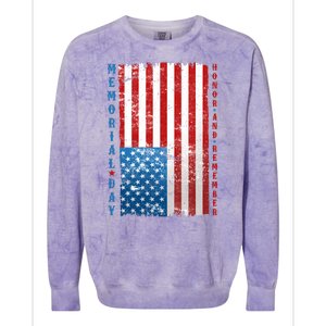 Memorial Day Honor And Remember Distressed USA American Flag Colorblast Crewneck Sweatshirt