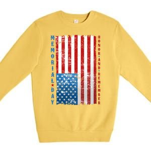 Memorial Day Honor And Remember Distressed USA American Flag Premium Crewneck Sweatshirt