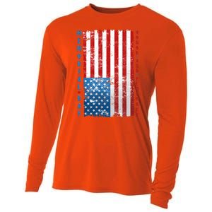 Memorial Day Honor And Remember Distressed USA American Flag Cooling Performance Long Sleeve Crew