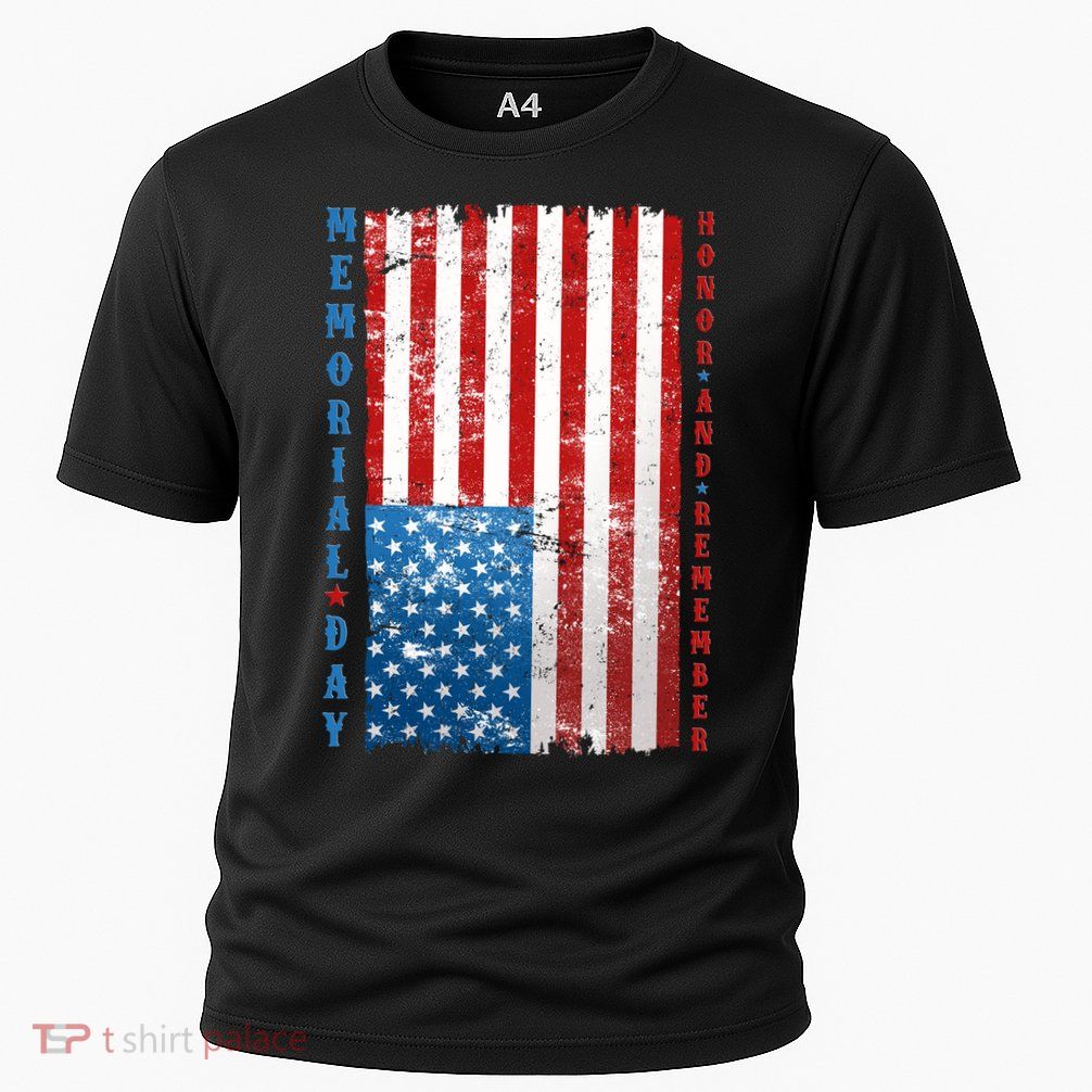 Memorial Day Honor And Remember Distressed USA American Flag Cooling Performance Crew T-Shirt